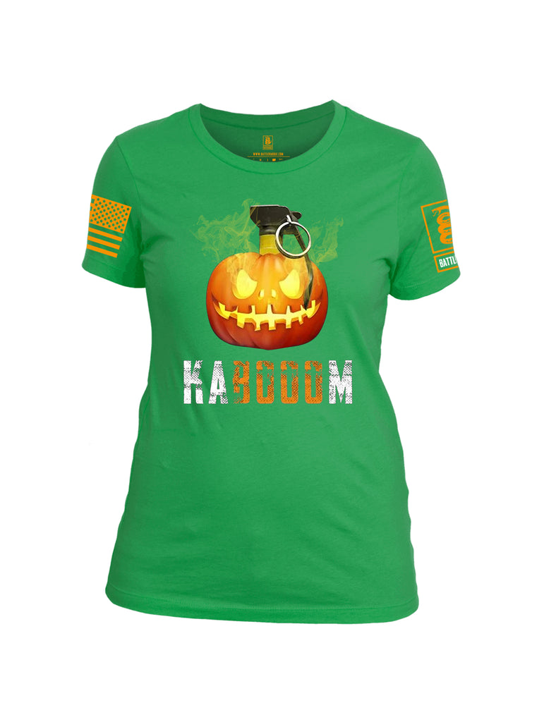Battleraddle Kabooom Pumpkin Orange Sleeve Print Womens Cotton Crew Neck T Shirt