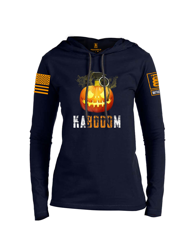 Battleraddle Kabooom Pumpkin Orange Sleeve Print Womens Thin Cotton Lightweight Hoodie