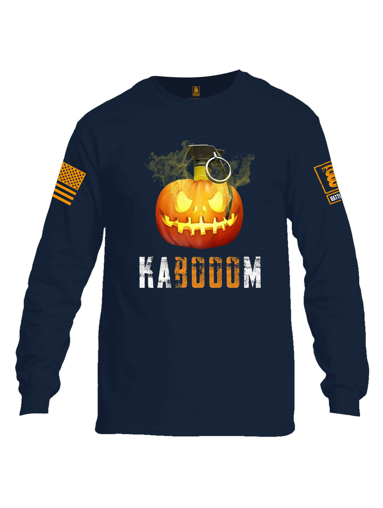 Battleraddle Kabooom Pumpkin Orange Sleeve Print Mens Cotton Long Sleeve Crew Neck T Shirt