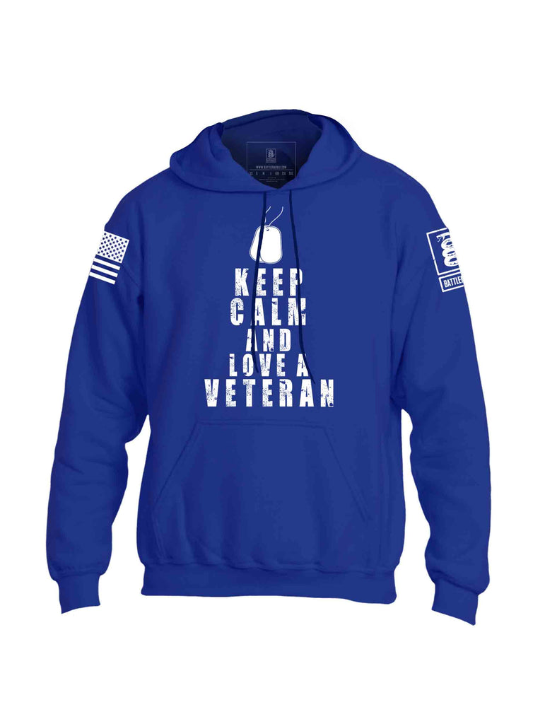 Battleraddle Keep Calm And Love A Veteran White Sleeve Print Mens Blended Hoodie With Pockets