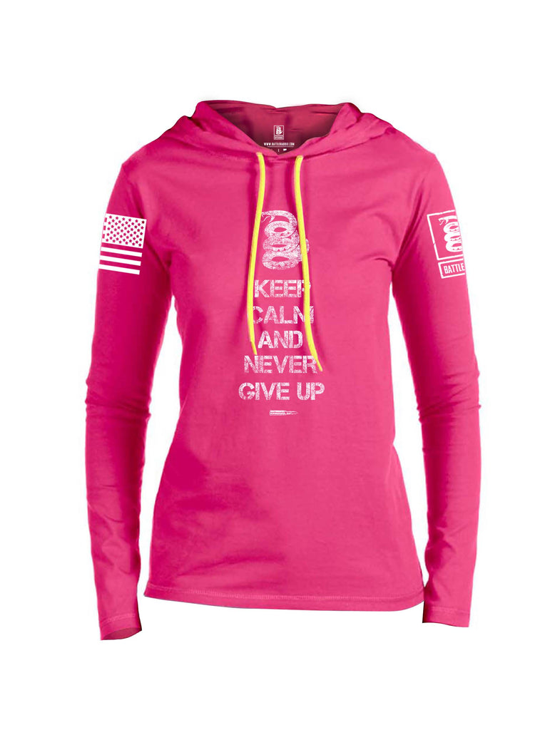 Battleraddle Keep Calm And Never Give Up White Sleeve Print Womens Thin Cotton Lightweight Hoodie