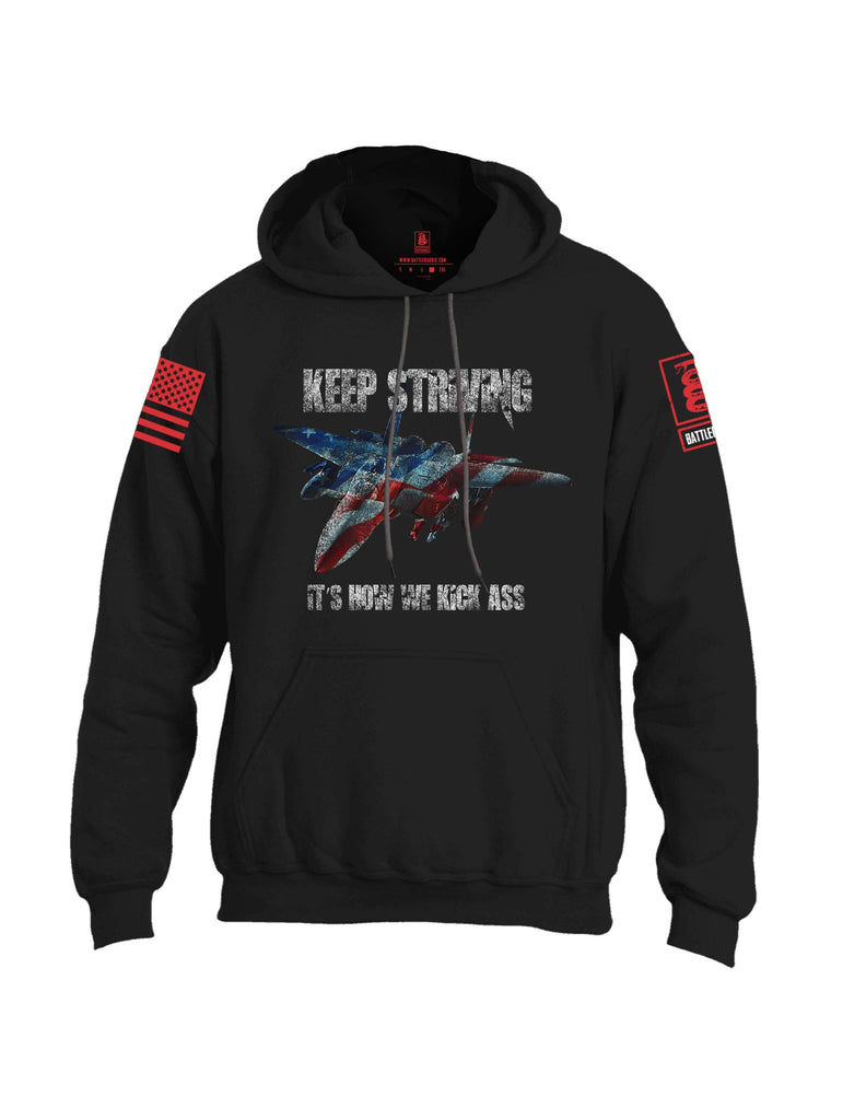 Battleraddle Keep Striving It's How We Kick Ass Red Sleeve Print Mens Blended Hoodie With Pockets