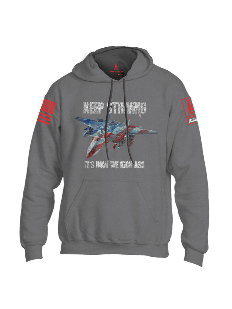 Battleraddle Keep Striving It's How We Kick Ass Red Sleeve Print Mens Blended Hoodie With Pockets