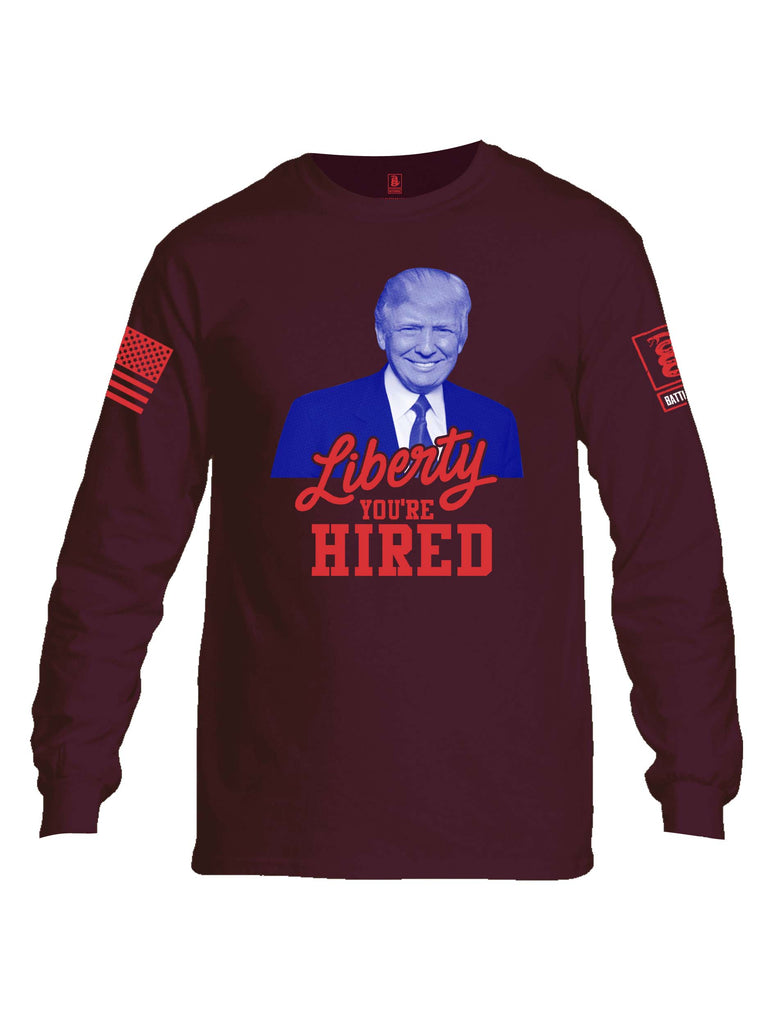 Battleraddle Liberty You're Hired Red Sleeve Print Mens Cotton Long Sleeve Crew Neck T Shirt