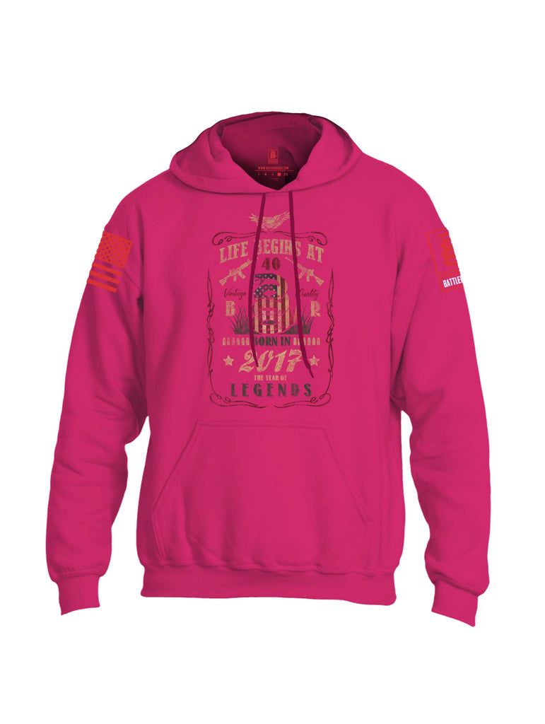 Battleraddle Life Begins At 40 Born In 2017 The Year Of Legends Red Sleeve Print Mens Blended Hoodie With Pockets