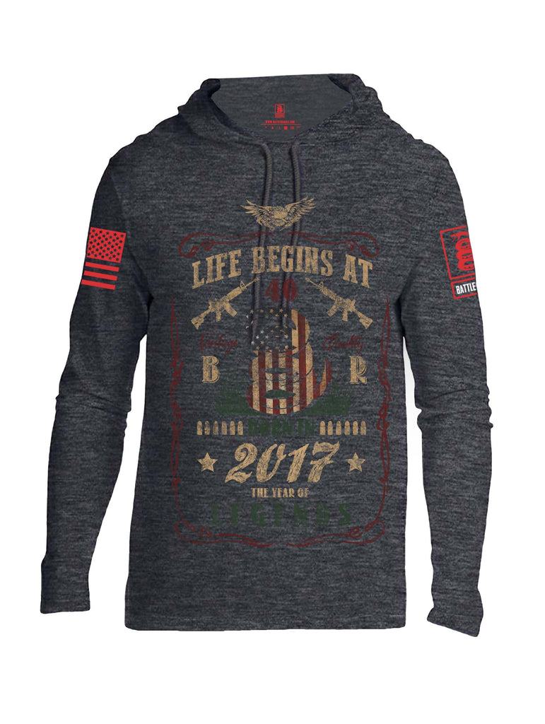 Battleraddle Life Begins At 40 Born In 2017 The Year Of Legends Red Sleeve Print Mens Thin Cotton Lightweight Hoodie