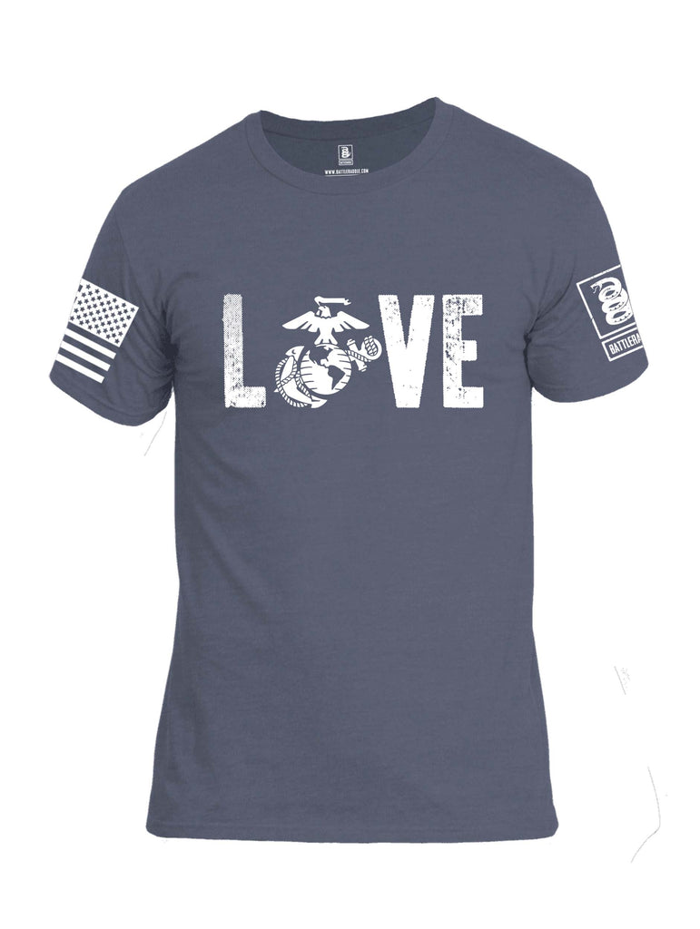 Battleraddle LOVE Marines White Sleeve Print Mens Cotton Crew Neck T Shirt
