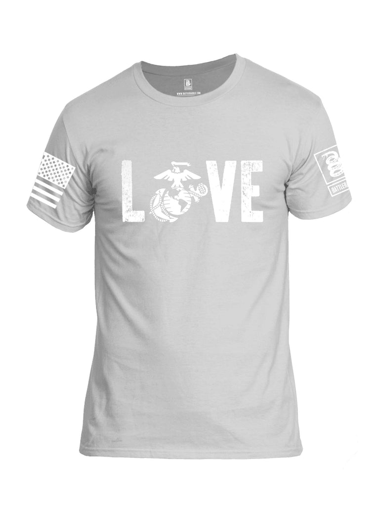 Battleraddle LOVE Marines White Sleeve Print Mens Cotton Crew Neck T Shirt
