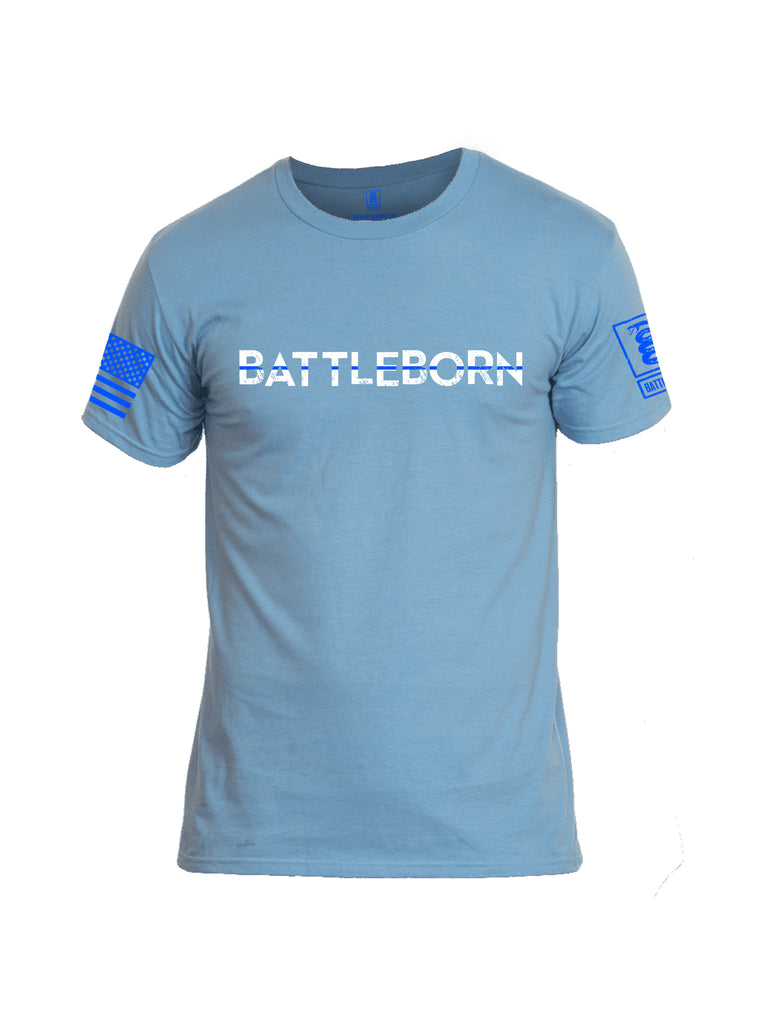 Battleraddle Battleborn Blue Line Blue Sleeve Print Mens Cotton Crew Neck T Shirt - Battleraddle® LLC