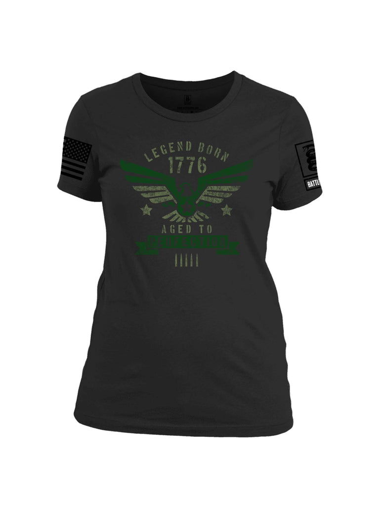 Battleraddle Legend Born 1776 Aged To Perfection Black Sleeve Print Womens Cotton Crew Neck T Shirt