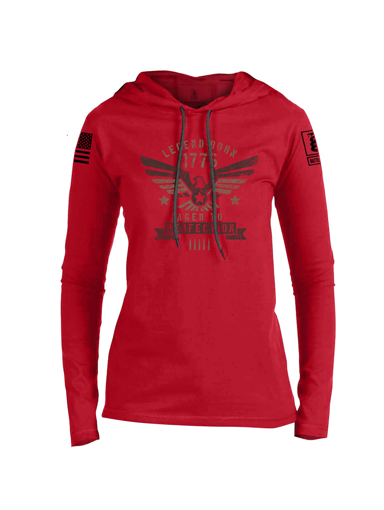 Battleraddle Legend Born 1776 Aged To Perfection Black Sleeve Print Womens Thin  Cotton Lightweight Hoodie