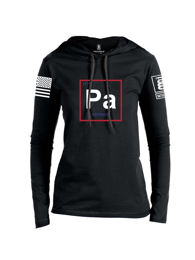 Battleraddle Periodic Table PA 1776 Patriotic White Sleeve Print Womens Thin Cotton Lightweight Hoodie