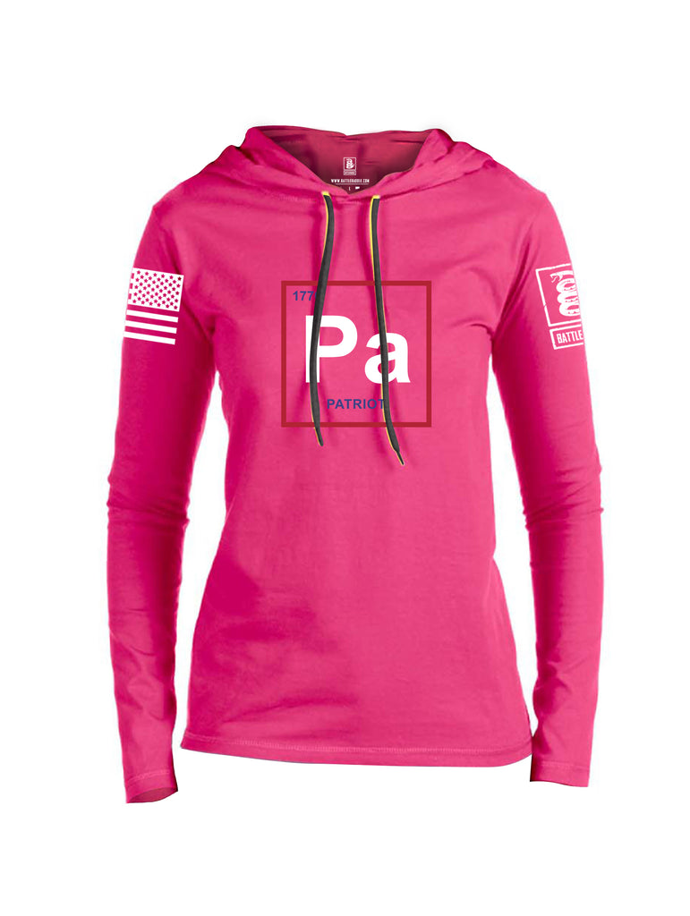 Battleraddle Periodic Table PA 1776 Patriotic White Sleeve Print Womens Thin Cotton Lightweight Hoodie