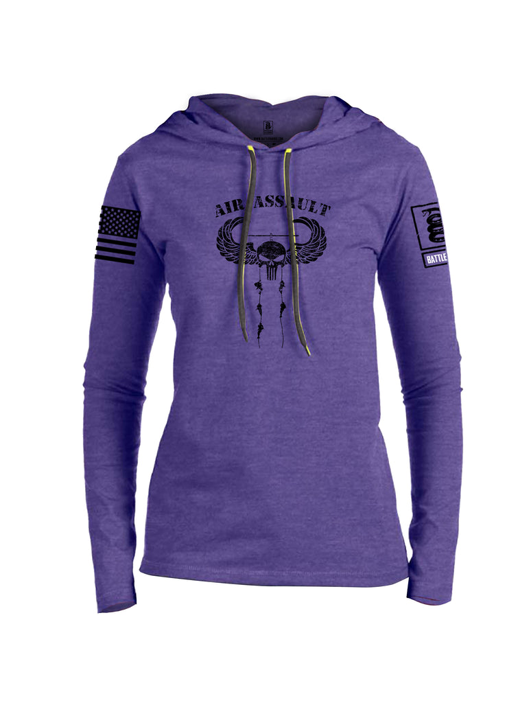 Battleraddle Air Assault Expounder Black Sleeve Print Womens Thin Cotton Lightweight Hoodie