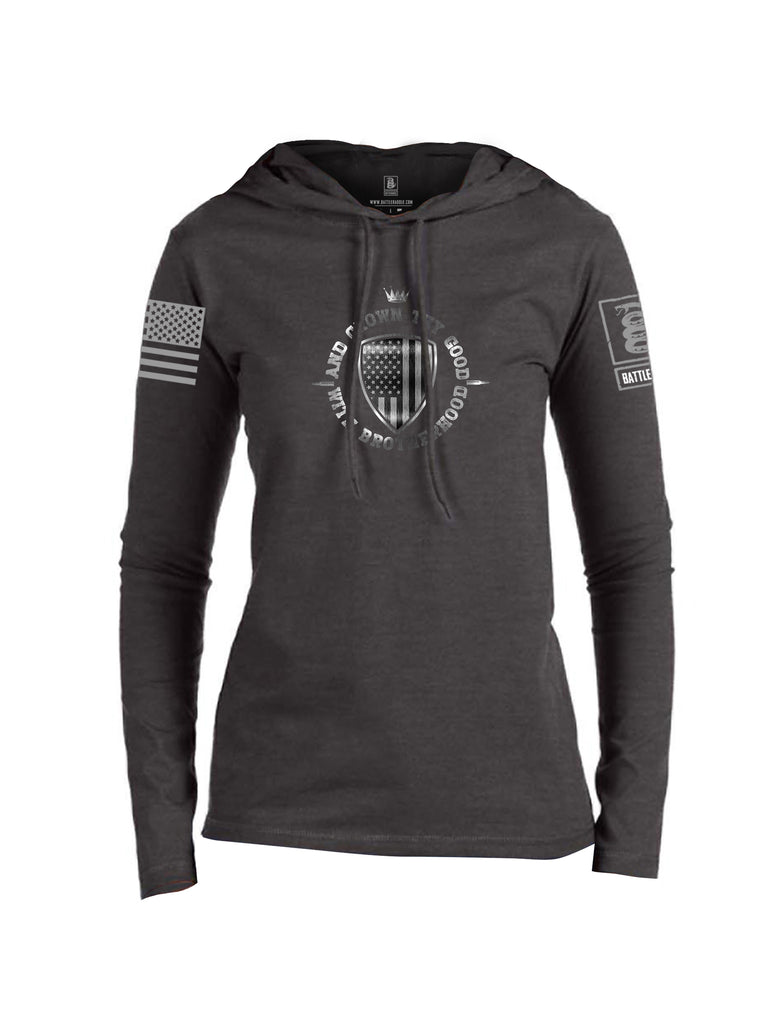 Battleraddle And Crown Thy Good With Brotherhood Grey Sleeve Print Womens Thin Cotton Lightweight Hoodie