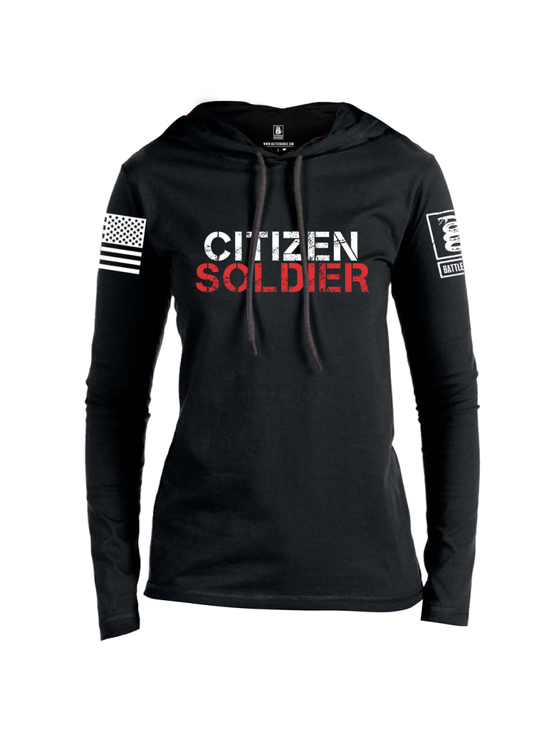 Battleraddle Citizen Soldier White Sleeve Print Womens Thin Cotton Lightweight Hoodie