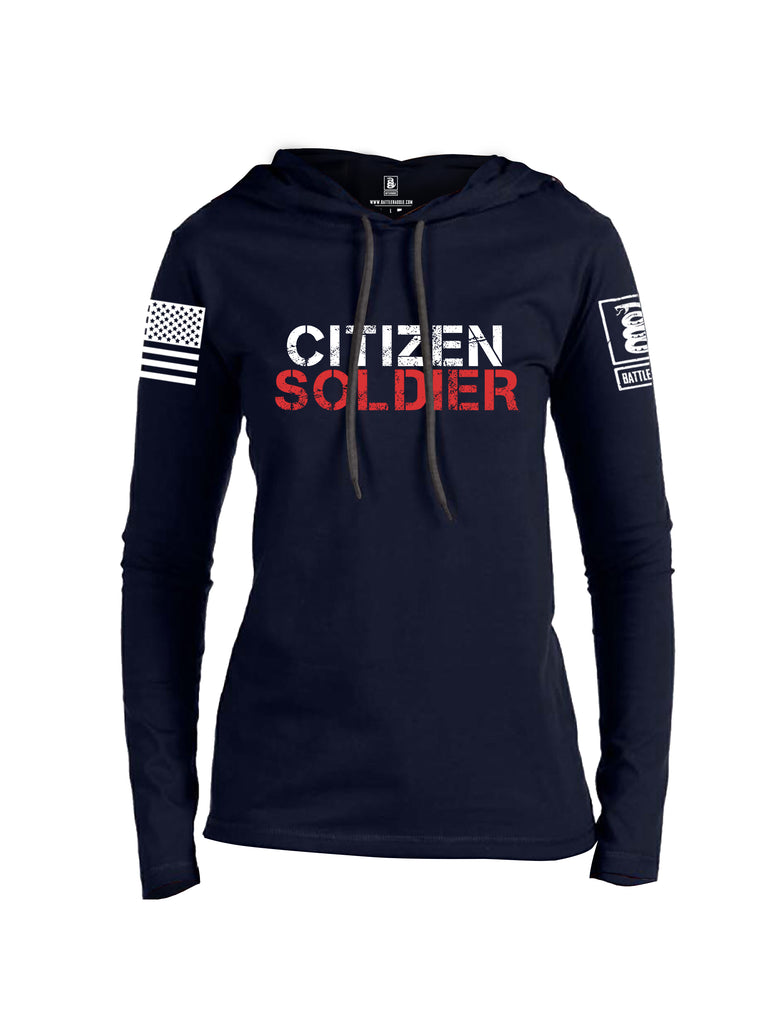 Battleraddle Citizen Soldier White Sleeve Print Womens Thin Cotton Lightweight Hoodie