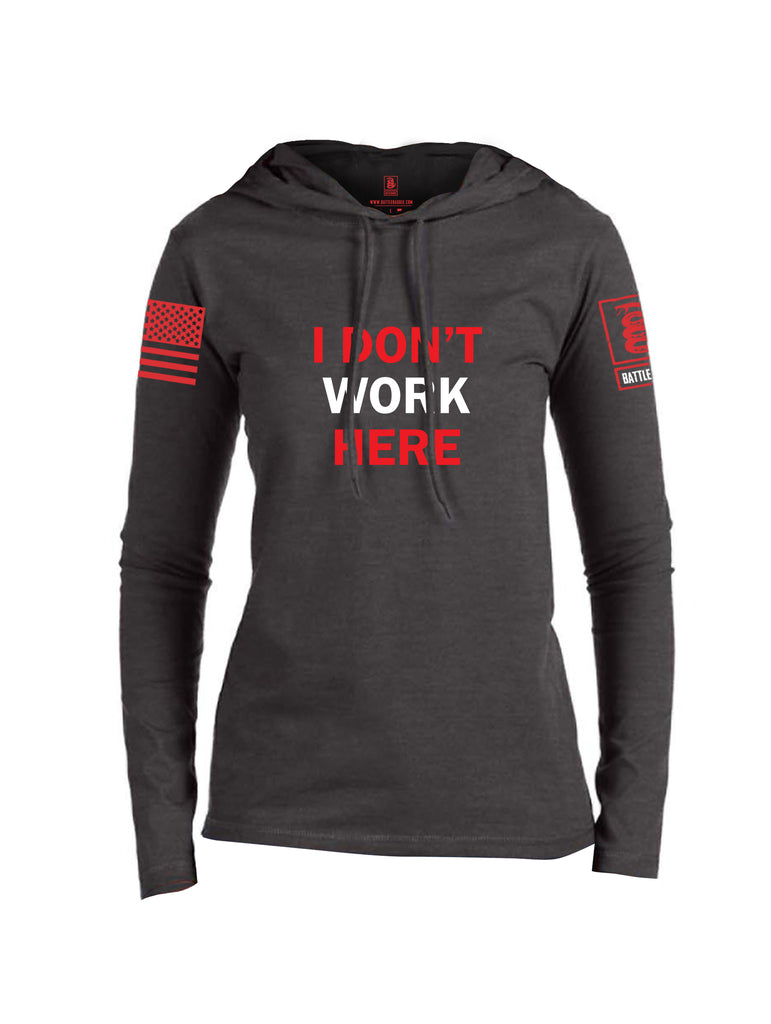 Battleraddle I Dont Work Here Red Sleeve Print Womens Thin Cotton Lightweight Hoodie