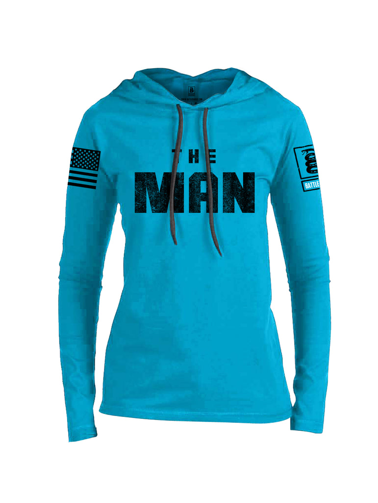 Battleraddle The Man Black Sleeve Print Womens Thin Cotton Lightweight Hoodie