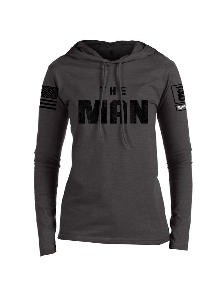 Battleraddle The Man Black Sleeve Print Womens Thin Cotton Lightweight Hoodie