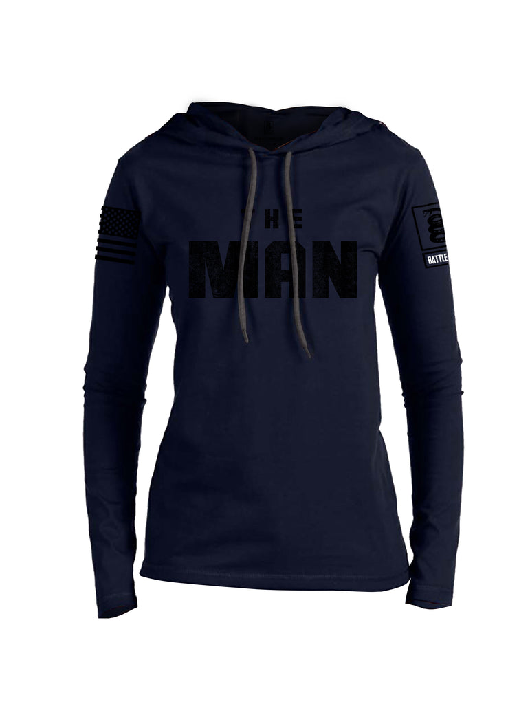 Battleraddle The Man Black Sleeve Print Womens Thin Cotton Lightweight Hoodie