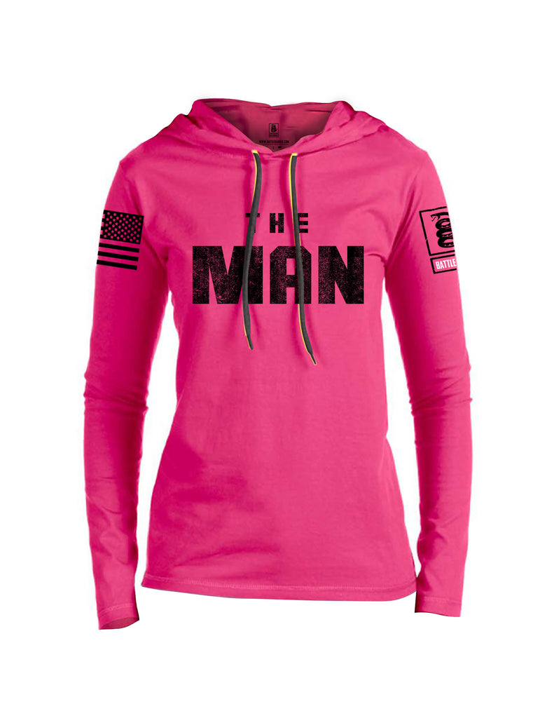 Battleraddle The Man Black Sleeve Print Womens Thin Cotton Lightweight Hoodie