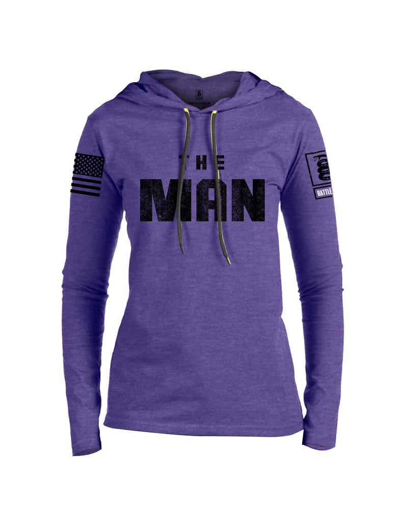 Battleraddle The Man Black Sleeve Print Womens Thin Cotton Lightweight Hoodie