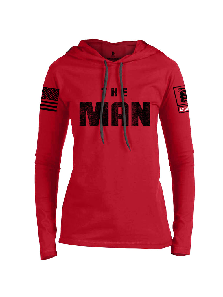 Battleraddle The Man Black Sleeve Print Womens Thin Cotton Lightweight Hoodie