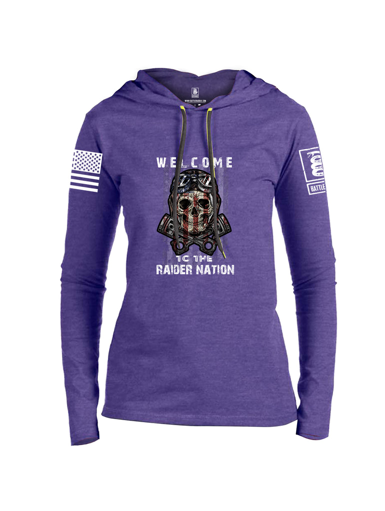 Battleraddle Welcome To The Raider Nation White Sleeve Print Womens Thin Cotton Lightweight Hoodie