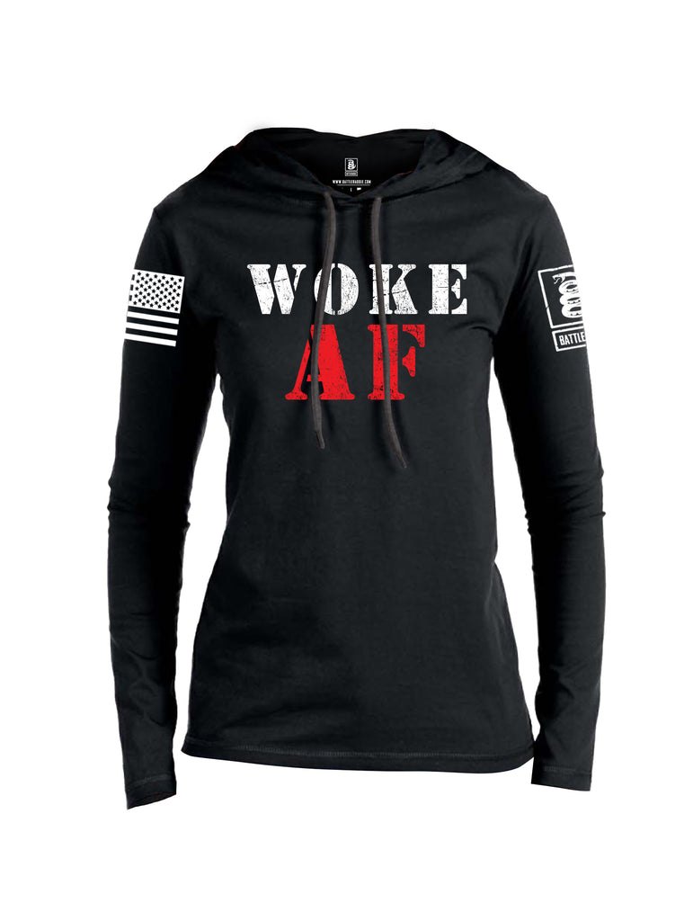 Battleraddle Woke AF White Sleeve Print Womens Thin Cotton Lightweight Hoodie