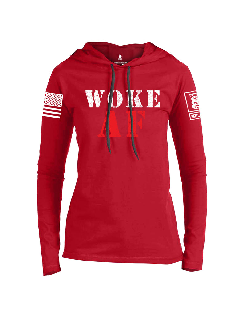 Battleraddle Woke AF White Sleeve Print Womens Thin Cotton Lightweight Hoodie