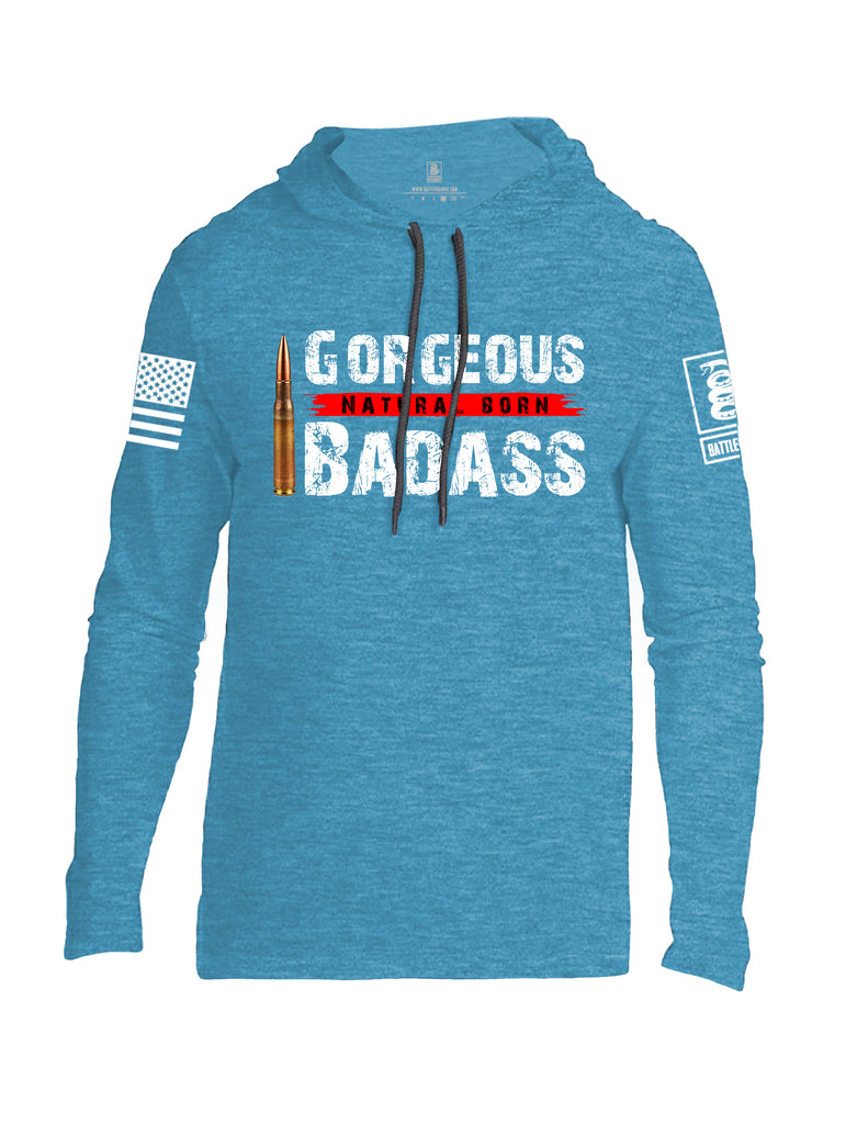 Battleraddle Gorgeous Natural Born Badass White Sleeve Print Mens Thin Cotton Lightweight Hoodie