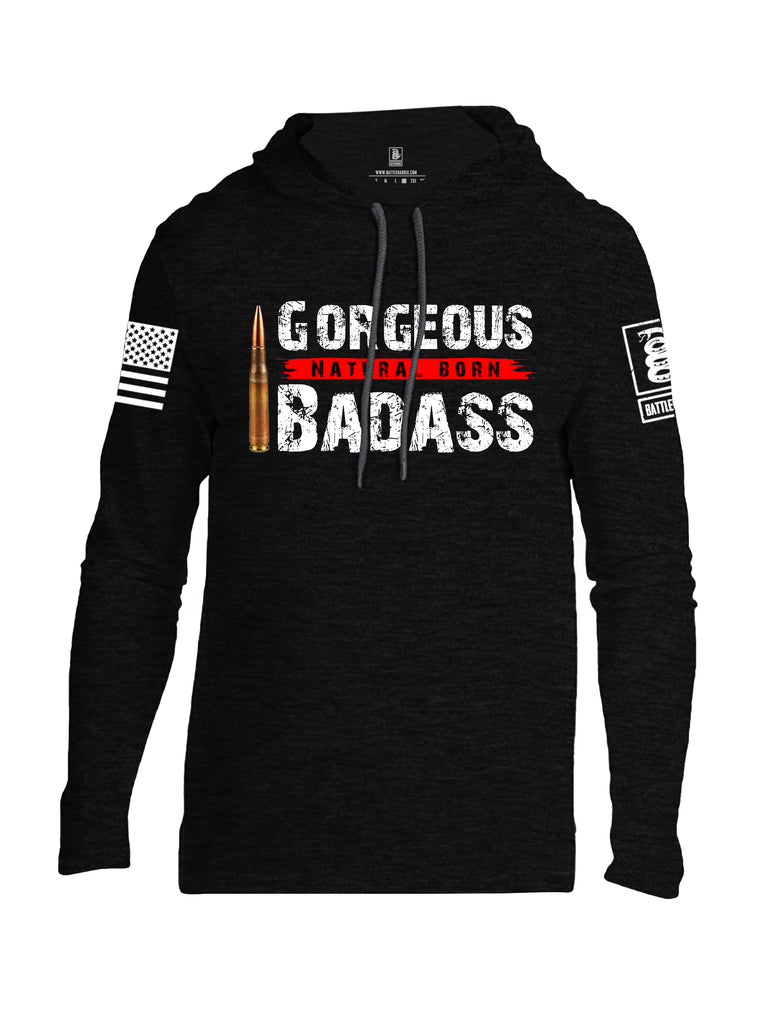 Battleraddle Gorgeous Natural Born Badass White Sleeve Print Mens Thin Cotton Lightweight Hoodie