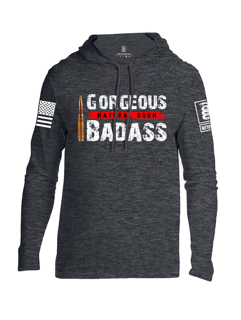 Battleraddle Gorgeous Natural Born Badass White Sleeve Print Mens Thin Cotton Lightweight Hoodie