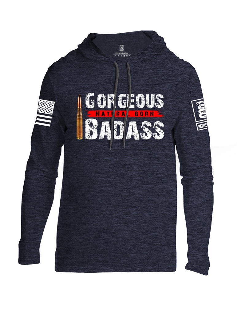 Battleraddle Gorgeous Natural Born Badass White Sleeve Print Mens Thin Cotton Lightweight Hoodie