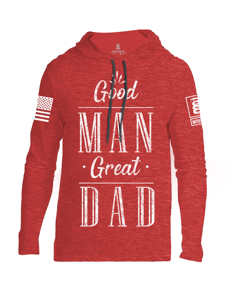 Battleraddle Good Man Great Dad White Sleeve Print Mens Thin Cotton Lightweight Hoodie