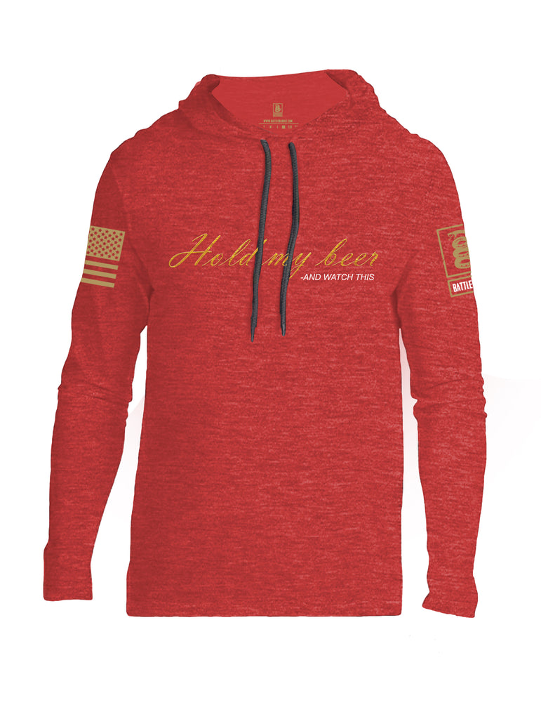 Battleraddle Hold My Beer And Watch This Brass Sleeve Print Mens Thin Cotton Lightweight Hoodie