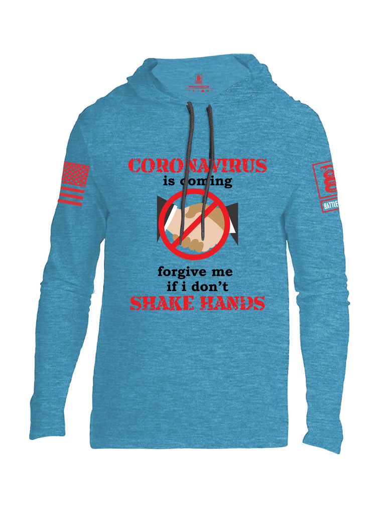 Battleraddle Corona Virus Is Coming Forgive Me If I Dont Shake Hands Red Sleeve Print Mens Thin Cotton Lightweight Hoodie