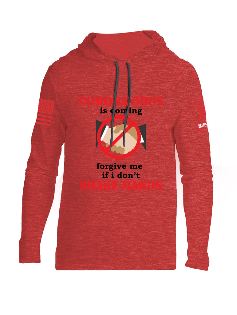Battleraddle Corona Virus Is Coming Forgive Me If I Dont Shake Hands Red Sleeve Print Mens Thin Cotton Lightweight Hoodie