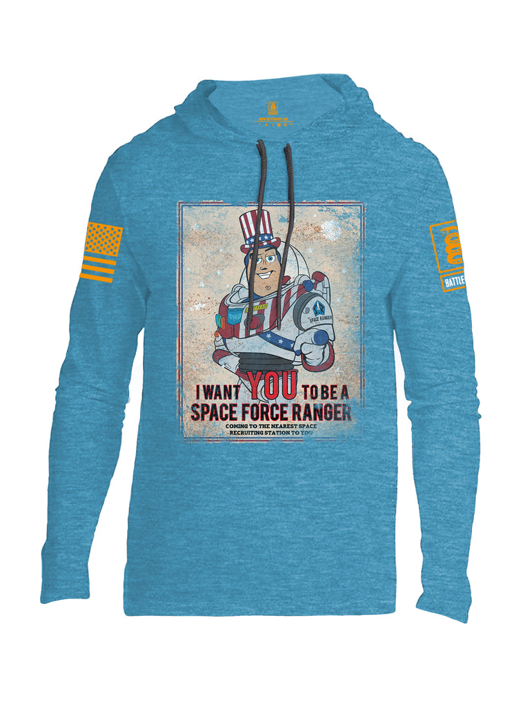 Battleraddle I Want You To Be A Space Force Ranger Orange Sleeve Print Mens Thin Cotton Lightweight Hoodie