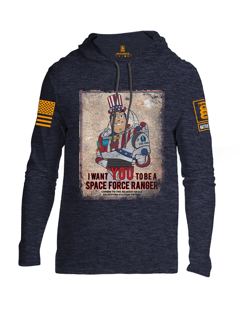 Battleraddle I Want You To Be A Space Force Ranger Orange Sleeve Print Mens Thin Cotton Lightweight Hoodie