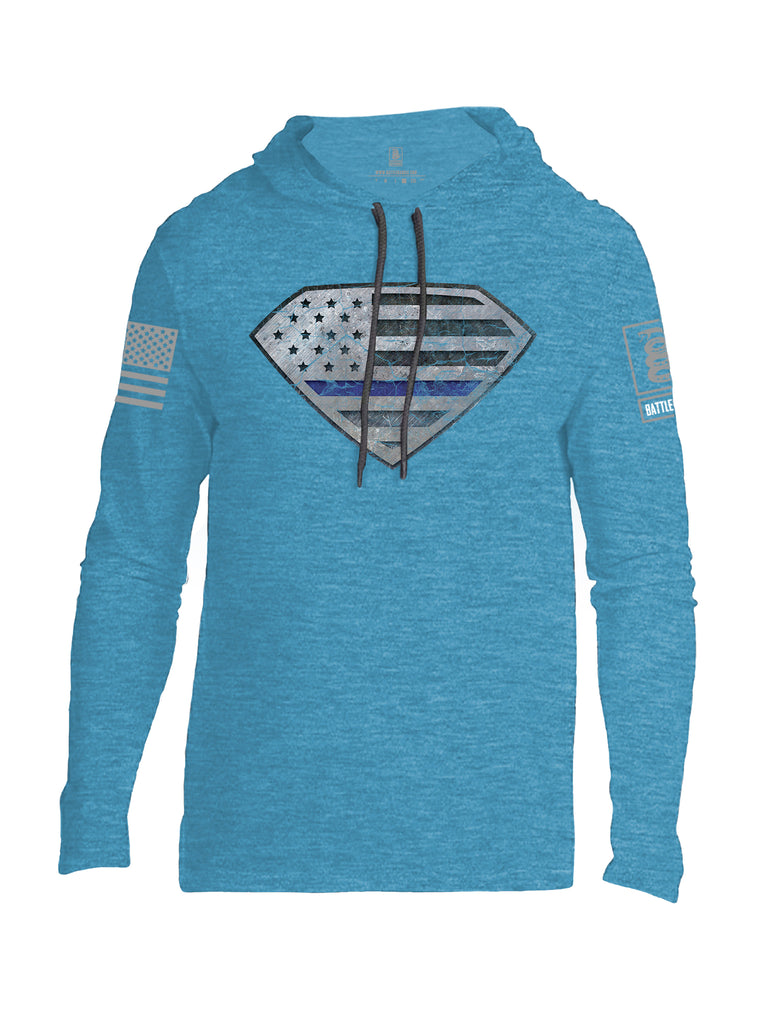 Battleraddle Super USA Flag Blue Line Grey Sleeve Print Mens Thin Cotton Lightweight Hoodie