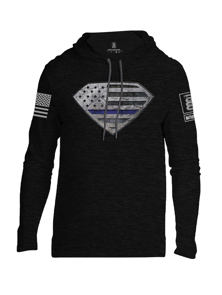 Battleraddle Super USA Flag Blue Line Grey Sleeve Print Mens Thin Cotton Lightweight Hoodie