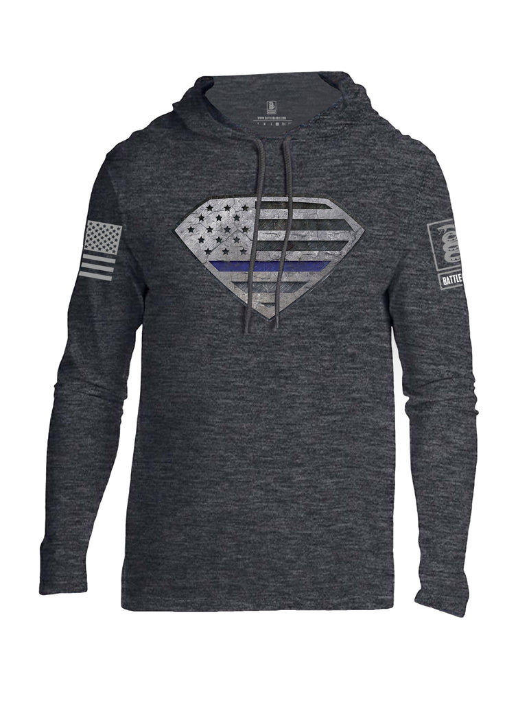 Battleraddle Super USA Flag Blue Line Grey Sleeve Print Mens Thin Cotton Lightweight Hoodie