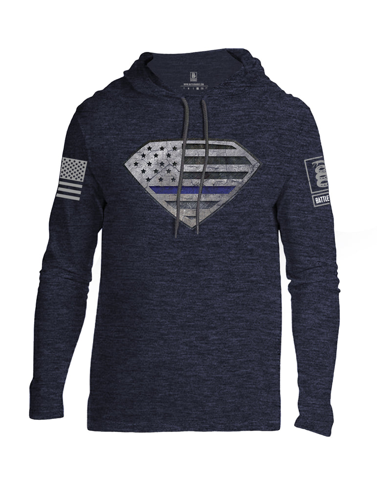 Battleraddle Super USA Flag Blue Line Grey Sleeve Print Mens Thin Cotton Lightweight Hoodie