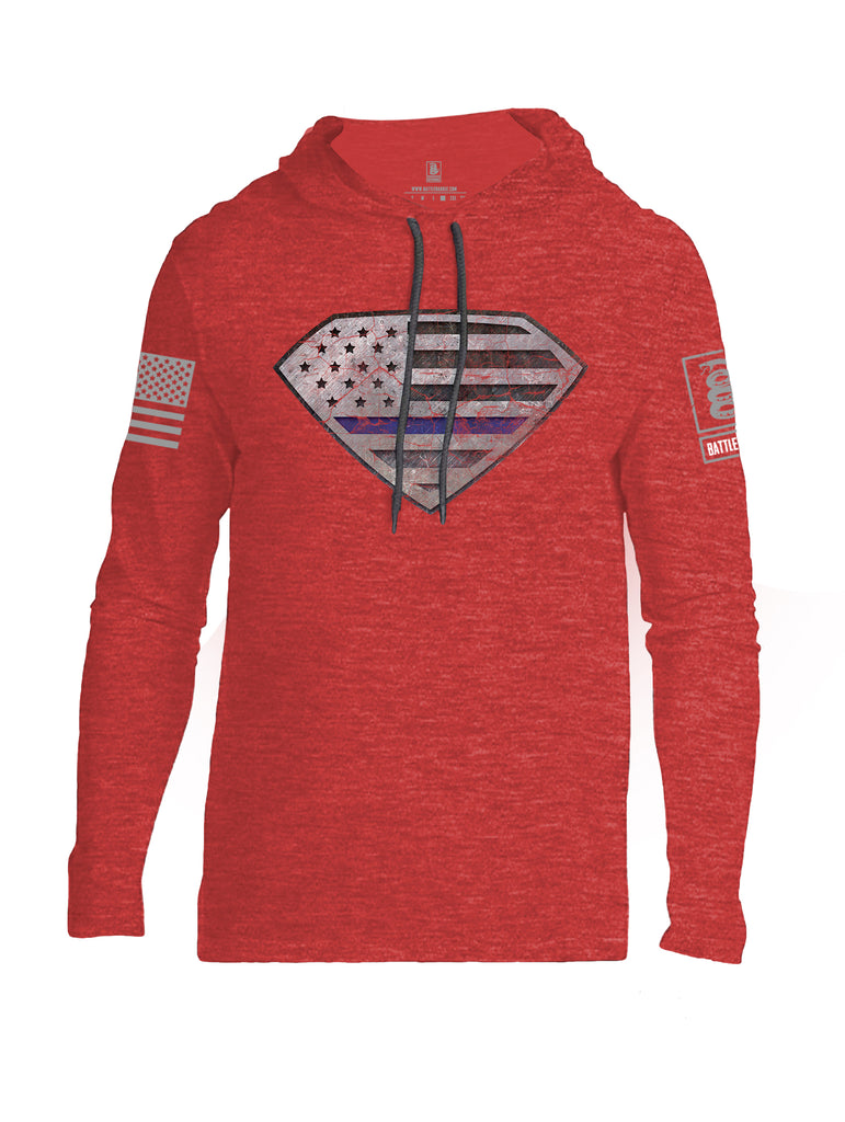 Battleraddle Super USA Flag Blue Line Grey Sleeve Print Mens Thin Cotton Lightweight Hoodie