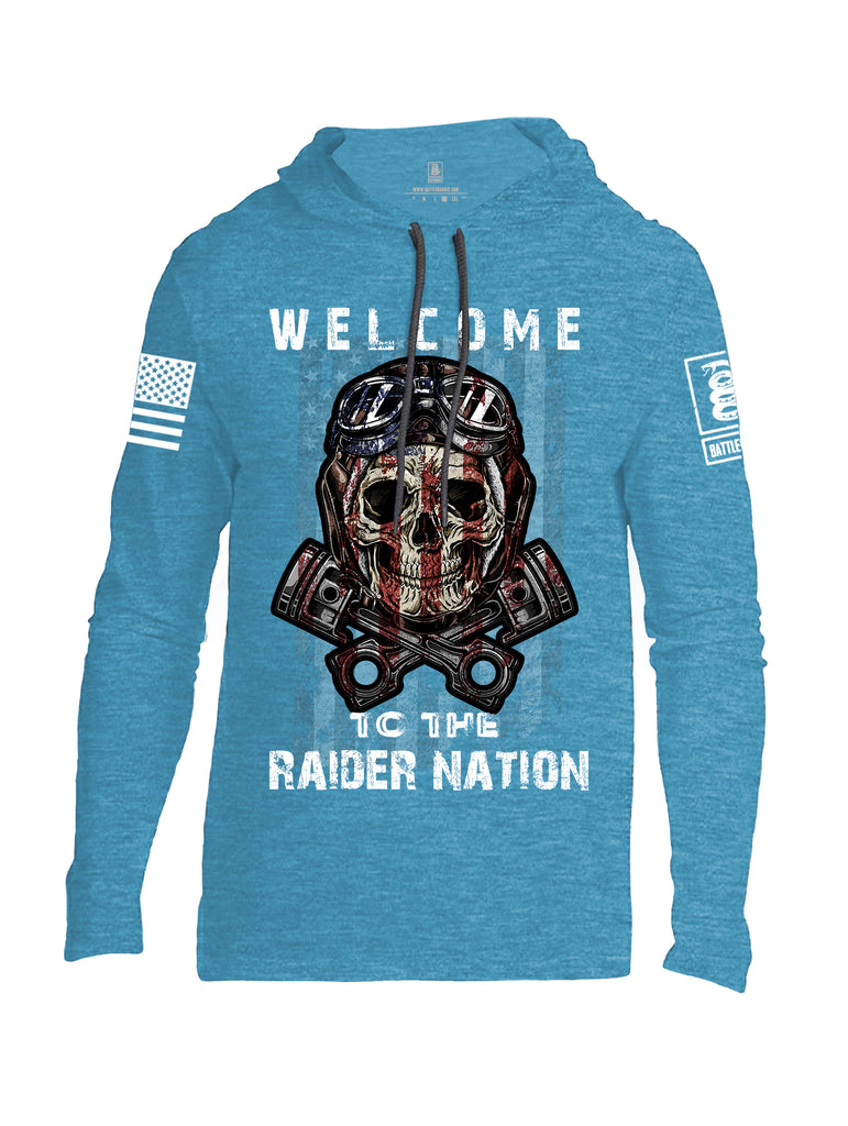 Battleraddle Welcome To The Raider Nation White Sleeve Print Mens Thin Cotton Lightweight Hoodie