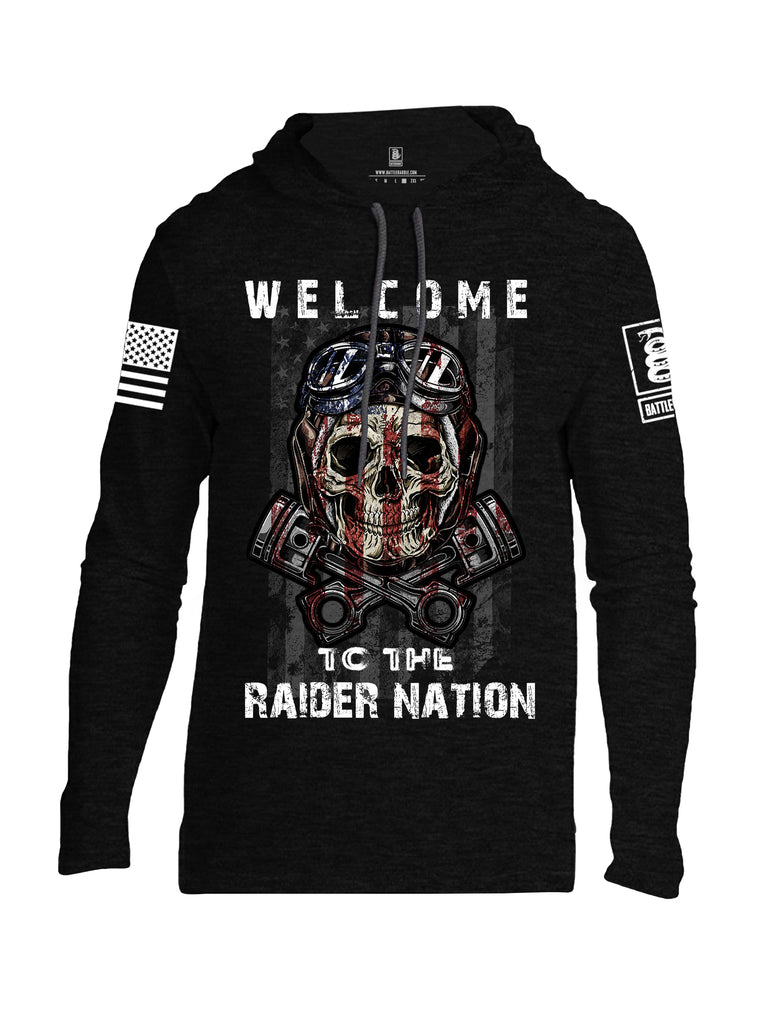 Battleraddle Welcome To The Raider Nation White Sleeve Print Mens Thin Cotton Lightweight Hoodie
