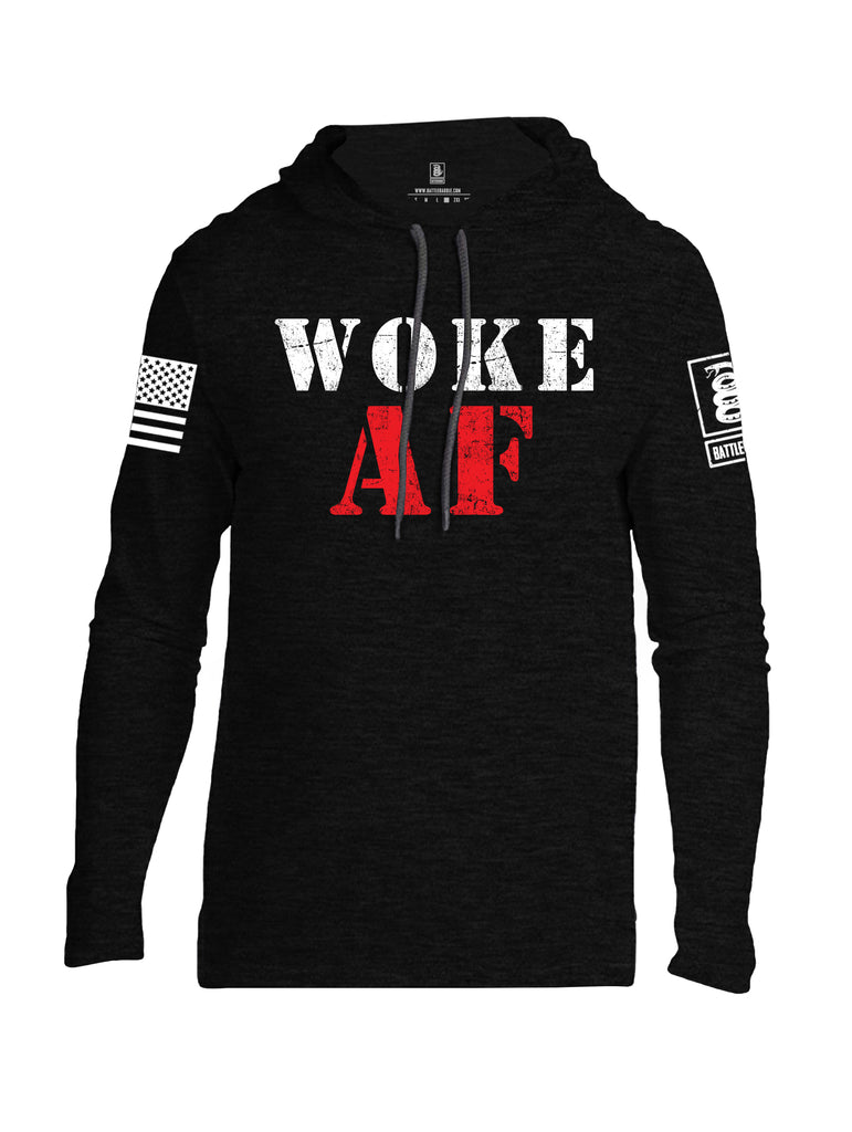 Battleraddle Woke AF White Sleeve Print Mens Thin Cotton Lightweight Hoodie