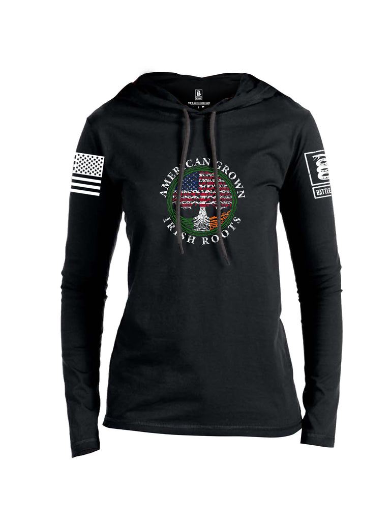 Battleraddle American Grown Irish Roots White Sleeve Print Womens Thin Cotton Lightweight Hoodie